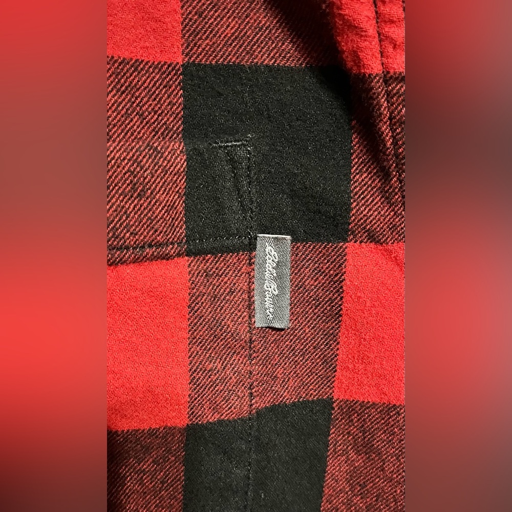 Eddie‎ Bauer Buffalo Red Black Checkered Button Flannel Shirt Men’s Size Large - Picture 7 of 8
